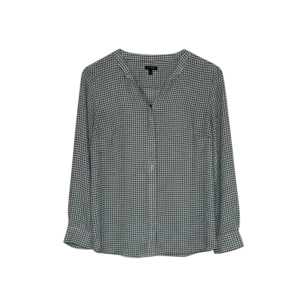 Talbots‎ Houndstooth Blouse Women’s Size Medium Petite Green White
